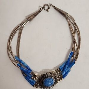 Vintage Estate Sale Find Beautiful Blue and Liquid Silver Beaded NA 7" Bracelet